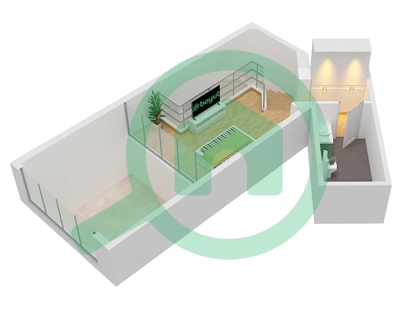 迪拜SLS酒店公寓 - 1 卧室公寓类型LOFT A戶型图 Upper Level interactive3D