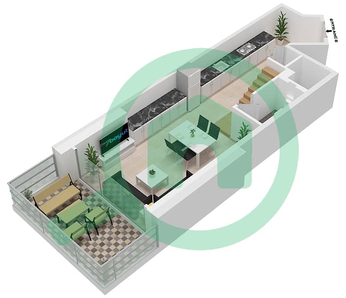 迪拜SLS酒店公寓 - 1 卧室公寓类型B-DUPLEX戶型图 Lower Level interactive3D