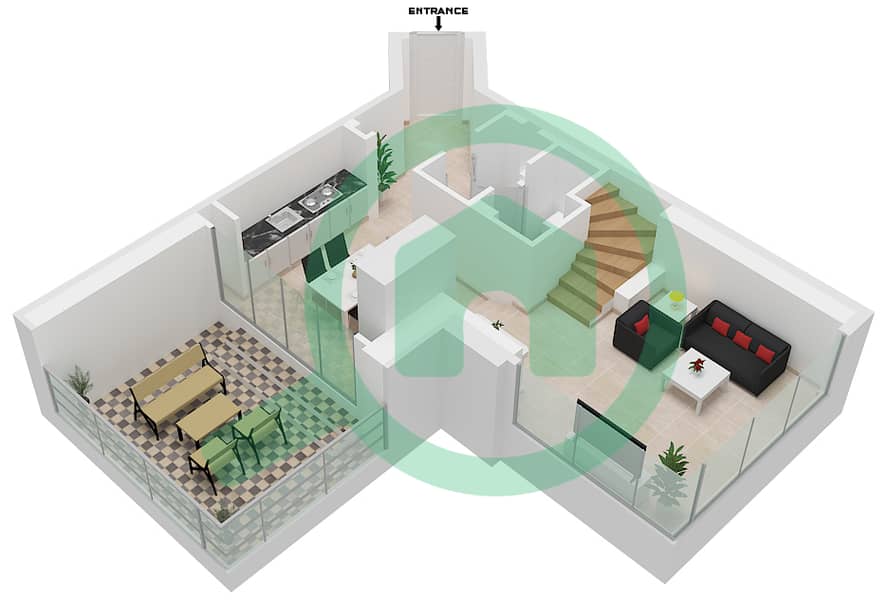 迪拜SLS酒店公寓 - 1 卧室公寓类型LOFT-B戶型图 Lower Level interactive3D