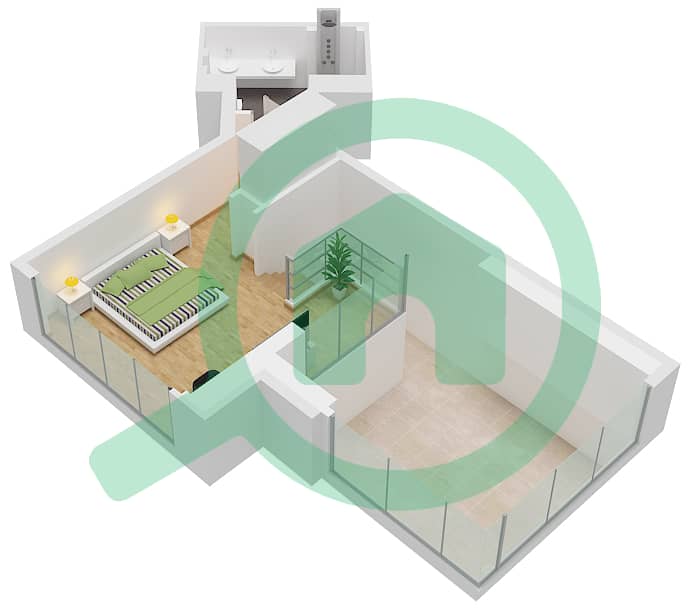迪拜SLS酒店公寓 - 1 卧室公寓类型LOFT-B戶型图 Upper Level interactive3D