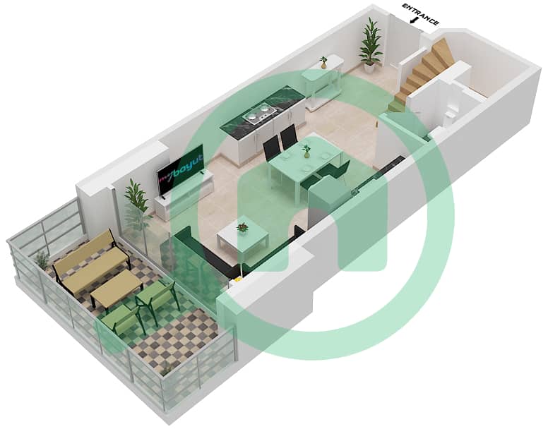 SLS Dubai Hotel & Residences - 1 Bedroom Apartment Type C-DUPLEX Floor plan Lower Level interactive3D