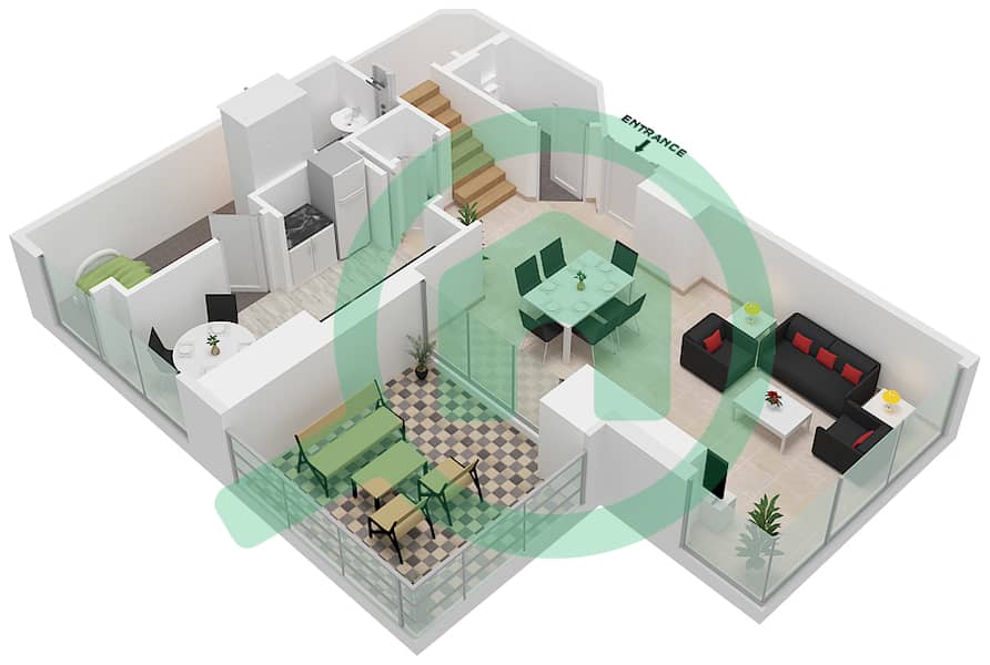 Отель и резиденции SLS Дубай - Апартамент 2 Cпальни планировка Тип A-DUPLEX Lower Level interactive3D