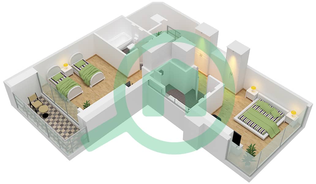 SLS Dubai Hotel & Residences - 2 Bedroom Apartment Type A-DUPLEX Floor plan Upper Level interactive3D