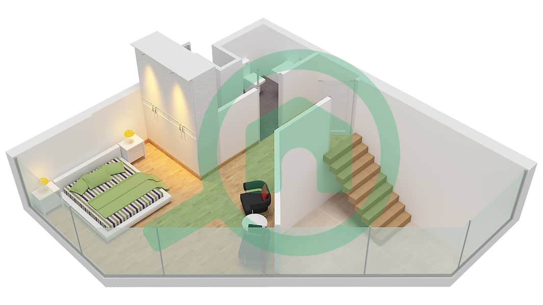 绿洲公寓2号 - 1 卧室公寓类型A戶型图 Upper Floor interactive3D