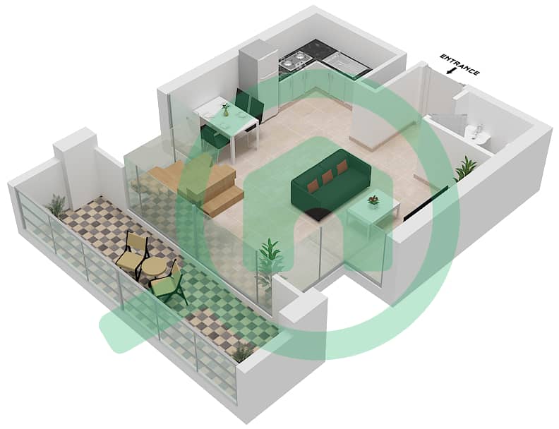 Oasis Residences Two - 2 Bedroom Apartment Type B Floor plan Lower Floor interactive3D