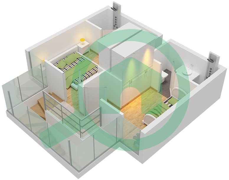 Oasis Residences Two - 2 Bedroom Apartment Type D Floor plan Upper Floor interactive3D
