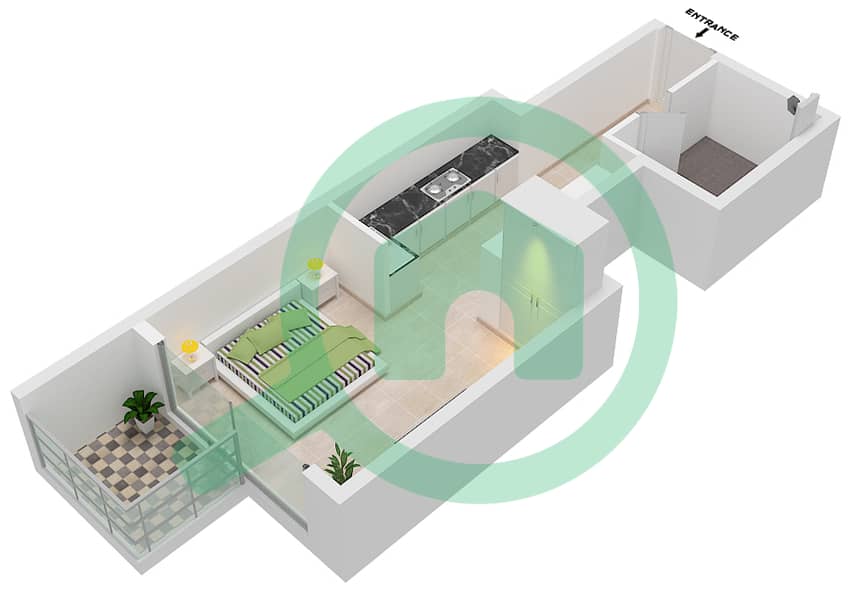 المخططات الطابقية لتصميم النموذج / الوحدة B-6 شقة استوديو - مرتفعات المروة Floor 2-9 interactive3D