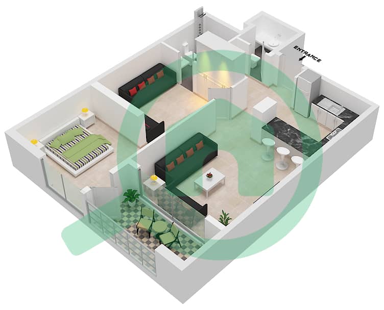 المخططات الطابقية لتصميم النموذج / الوحدة A-4 شقة 1 غرفة نوم - مرتفعات المروة Floor 2-9 interactive3D