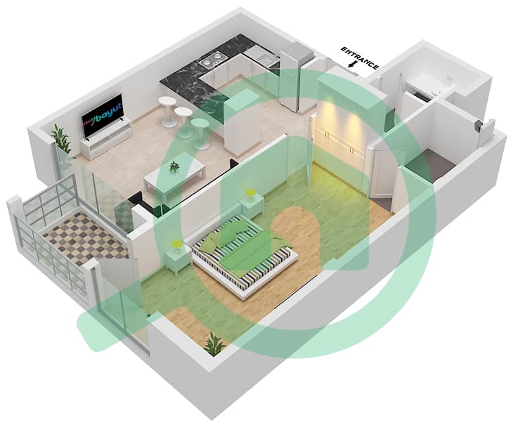 马尔瓦山庄 - 1 卧室公寓类型／单位B-5戶型图 Floor 2-9 interactive3D