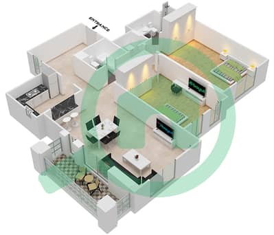 المخططات الطابقية لتصميم النموذج A2 (ASAYEL 2) شقة 2 غرفة نوم - أصايل