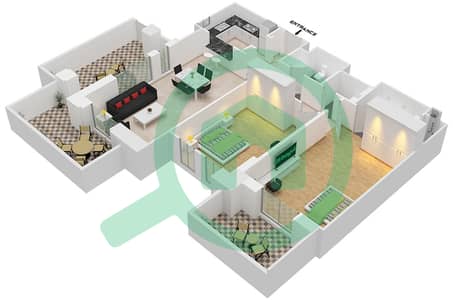 المخططات الطابقية لتصميم النموذج 1A2 (ASAYEL 2) شقة 2 غرفة نوم - أصايل