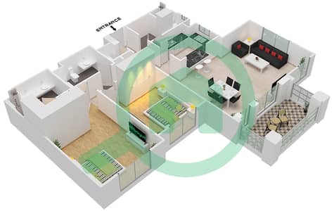 المخططات الطابقية لتصميم النموذج 6E (ASAYEL 2) شقة 2 غرفة نوم - أصايل