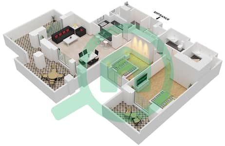 المخططات الطابقية لتصميم النموذج 7E (ASAYEL 2) شقة 2 غرفة نوم - أصايل