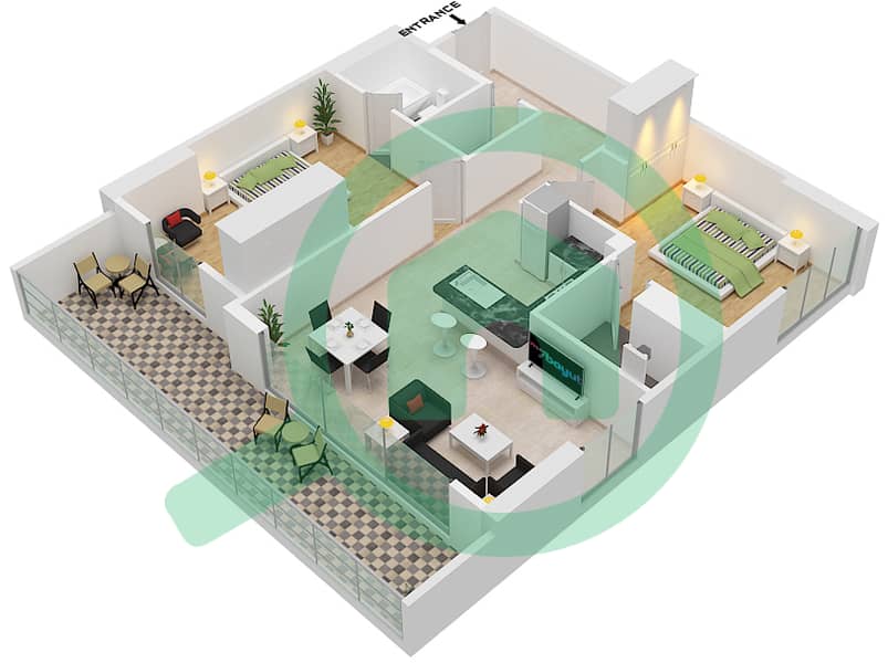 المخططات الطابقية لتصميم الوحدة 501 شقة 1 غرفة نوم - مساكن ديزاير First Floor interactive3D