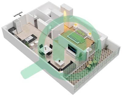 المخططات الطابقية لتصميم الوحدة 503 شقة 1 غرفة نوم - مساكن ديزاير