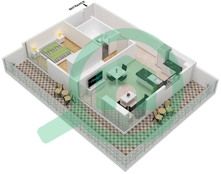Дезайр Резиденсиз - Апартамент 1 Спальня планировка Единица измерения 504 First Floor interactive3D