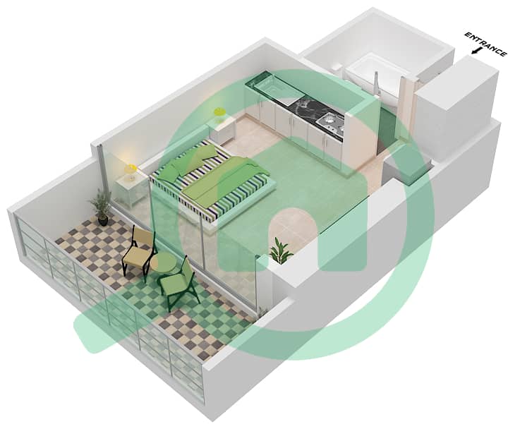 المخططات الطابقية لتصميم الوحدة 505 شقة استوديو - مساكن ديزاير First Floor interactive3D