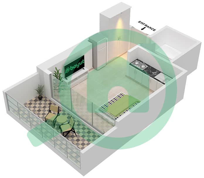 Дезайр Резиденсиз - Апартамент Студия планировка Единица измерения 506 First Floor interactive3D