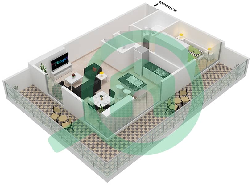 المخططات الطابقية لتصميم الوحدة 507 شقة 1 غرفة نوم - مساكن ديزاير First Floor interactive3D