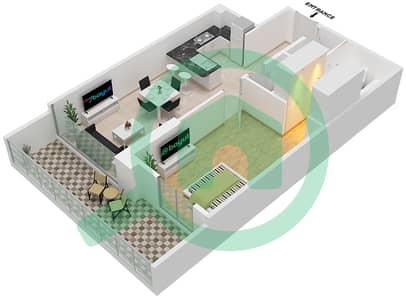 المخططات الطابقية لتصميم الوحدة 509 شقة 1 غرفة نوم - مساكن ديزاير