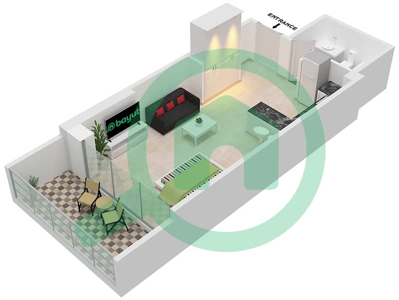 Дезайр Резиденсиз - Апартамент Студия планировка Единица измерения 510 First Floor interactive3D