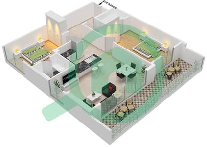 المخططات الطابقية لتصميم الوحدة 511 شقة 2 غرفة نوم - مساكن ديزاير