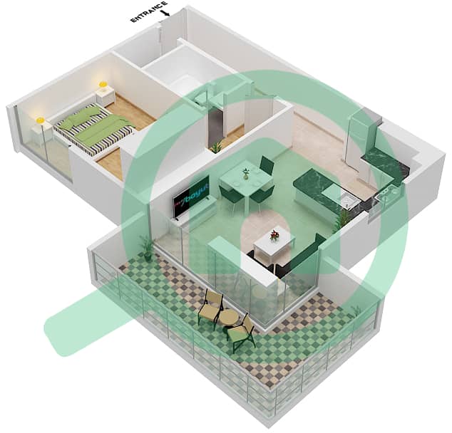德兹雷公寓 - 1 卧室公寓单位604戶型图 Floor 2-9 interactive3D