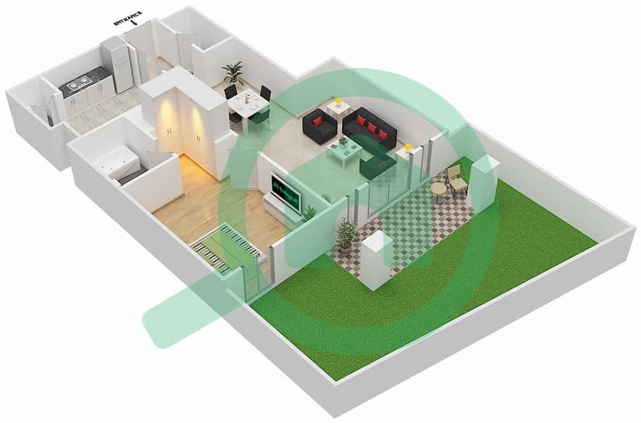 المخططات الطابقية لتصميم الوحدة 3 / GROUND FLOOR شقة 1 غرفة نوم - زعفران 5 Ground Floor interactive3D