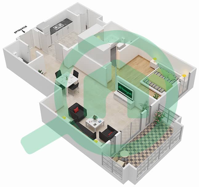 المخططات الطابقية لتصميم الوحدة 4 / FLOOR 3 شقة 1 غرفة نوم - زعفران 5 Floor 3 interactive3D