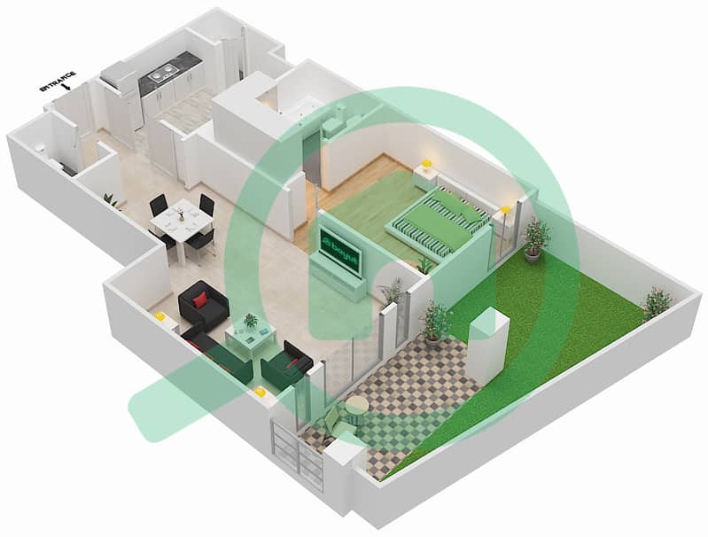 المخططات الطابقية لتصميم الوحدة 4 / GROUND FLOOR شقة 1 غرفة نوم - زعفران 5 Ground Floor interactive3D