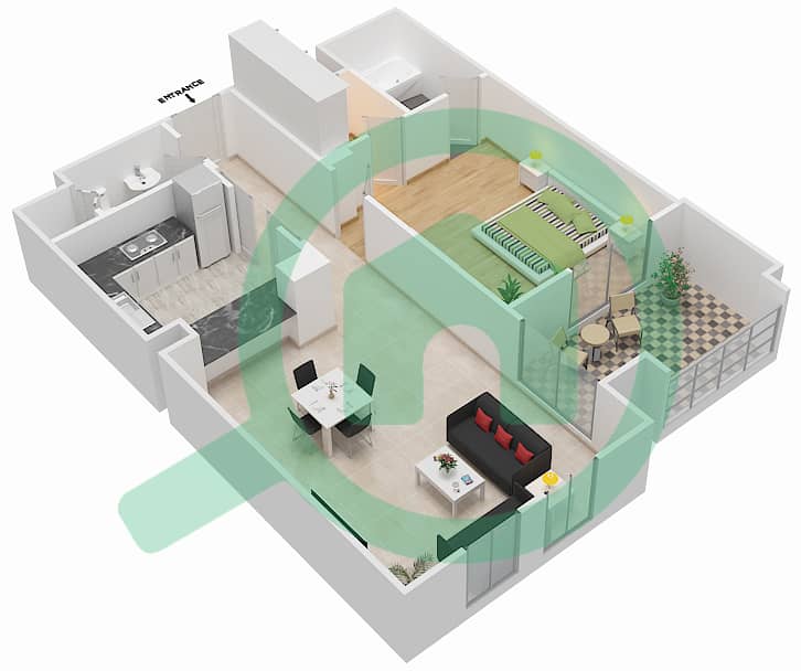 المخططات الطابقية لتصميم الوحدة 6 / FLOOR 2 شقة 1 غرفة نوم - زعفران 5 Floor 2 interactive3D