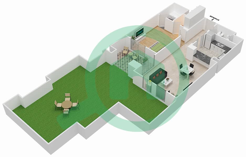 المخططات الطابقية لتصميم الوحدة 7 / FLOOR 1 شقة 1 غرفة نوم - زعفران 5 Floor 1 interactive3D