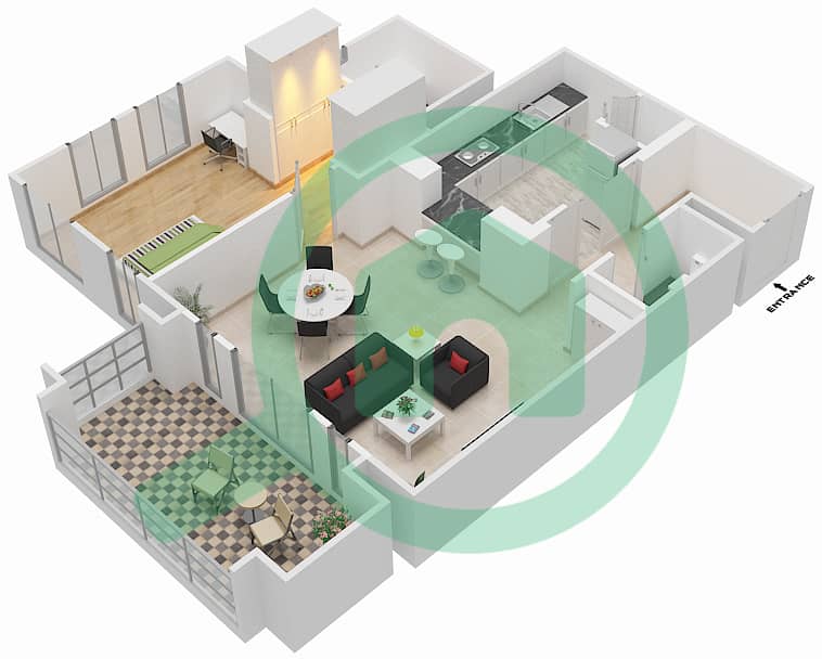 扎法兰5号楼 - 1 卧室公寓单位8 / FLOOR 2戶型图 Floor-2 interactive3D