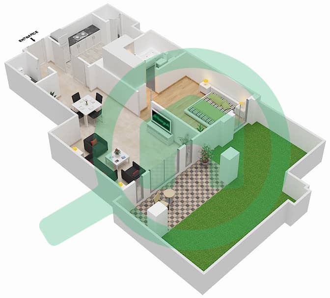 المخططات الطابقية لتصميم الوحدة 10 / GROUND FLOOR شقة 1 غرفة نوم - زعفران 5 Ground Floor interactive3D