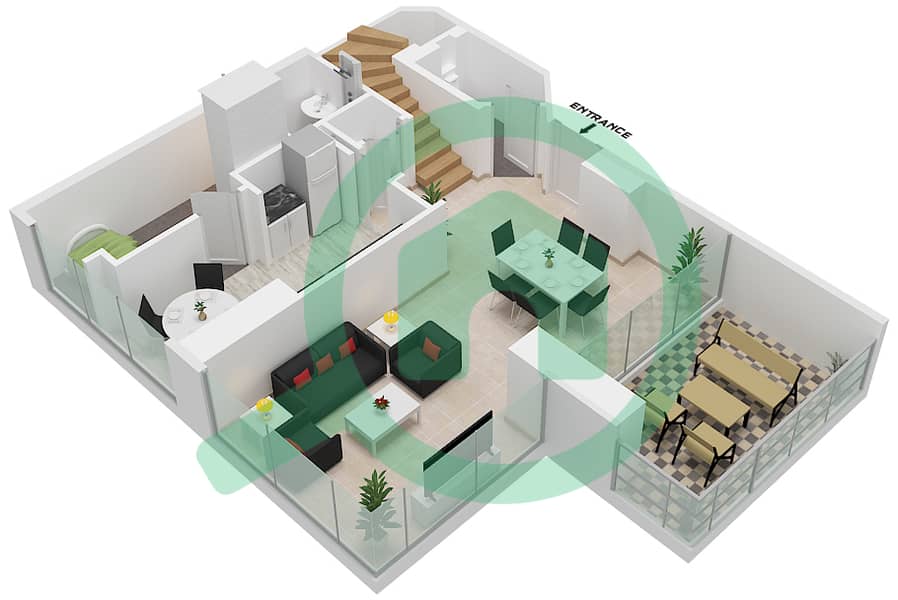 迪拜SLS酒店公寓 - 2 卧室公寓类型D-DUPLEX戶型图 Lower Level interactive3D