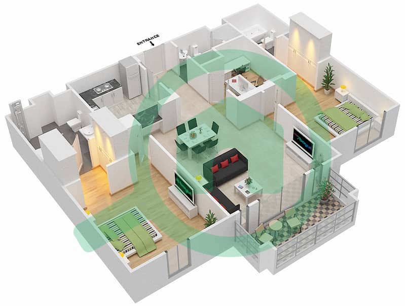 المخططات الطابقية لتصميم الوحدة 12 / FLOOR 3 شقة 2 غرفة نوم - زعفران 5 Floor-3 interactive3D