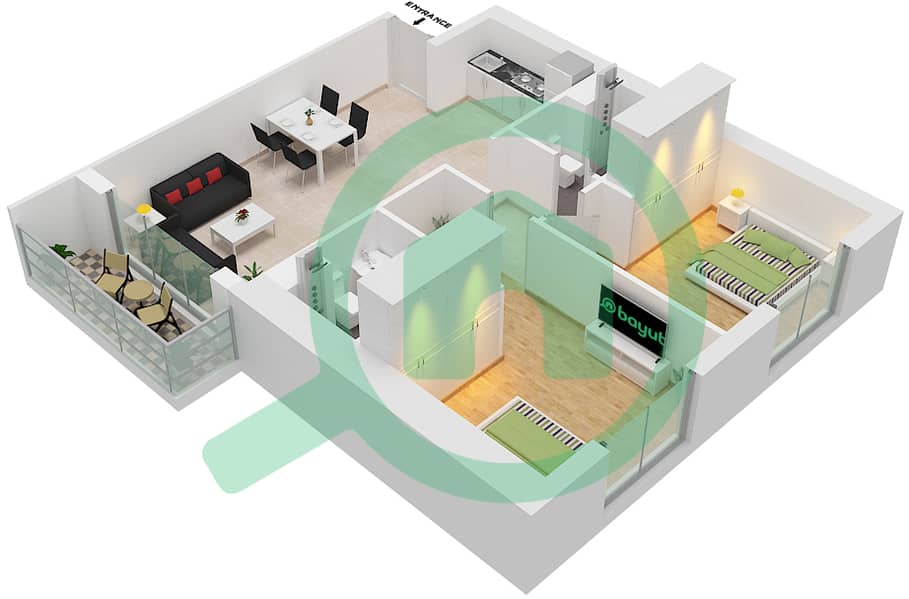 المخططات الطابقية لتصميم النموذج / الوحدة A4/8  FLOOR  21 شقة 2 غرفة نوم - أبراج التنين interactive3D