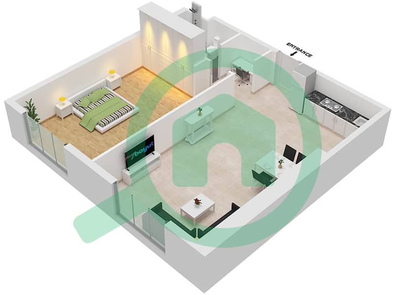 المخططات الطابقية لتصميم النموذج / الوحدة G2/10  FLOOR 6 شقة 1 غرفة نوم - أبراج التنين interactive3D