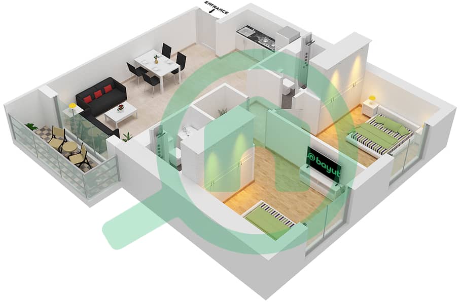 威龙大厦 - 2 卧室公寓类型／单位A4/10  FLOOR 7-20,22-37戶型图 interactive3D