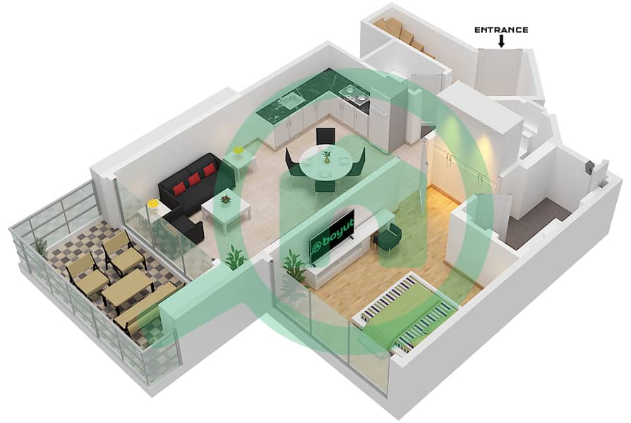 迪拜SLS酒店公寓 - 2 卧室公寓类型LOFT戶型图 Lower Level interactive3D