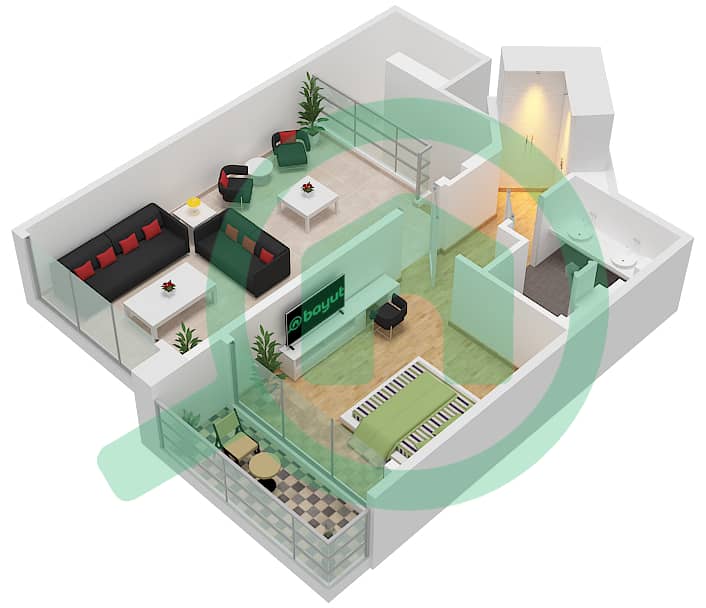 迪拜SLS酒店公寓 - 2 卧室公寓类型LOFT戶型图 Upper Level interactive3D