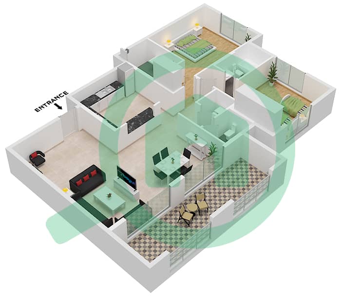 安萨姆4号楼 - 2 卧室公寓类型A戶型图 interactive3D