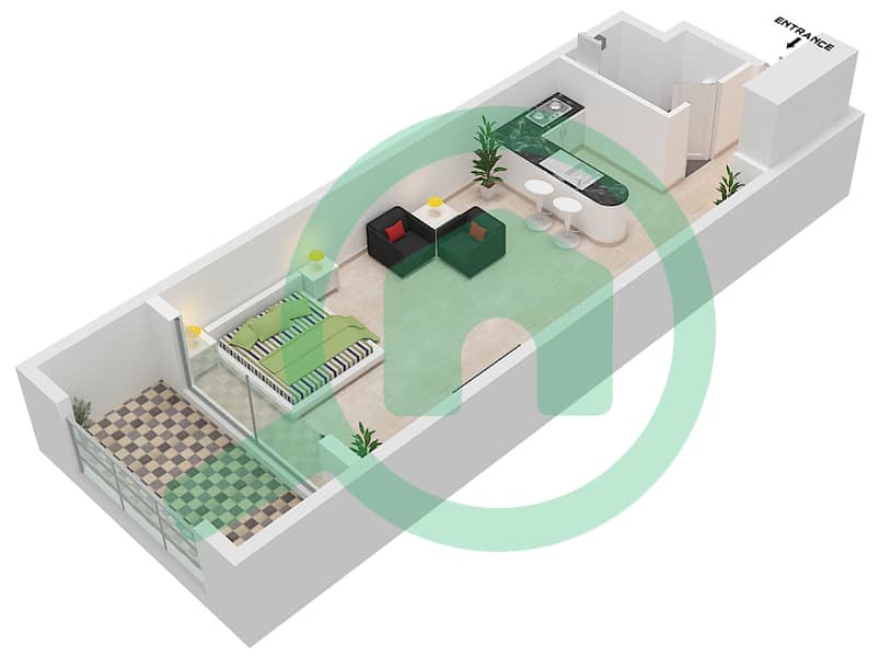 المخططات الطابقية لتصميم النموذج A شقة استوديو - أنسام 4 interactive3D