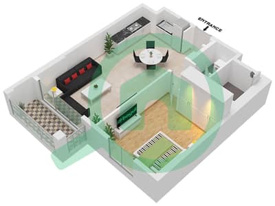 المخططات الطابقية لتصميم النموذج 1 شقة 1 غرفة نوم - برج لو سيل 2