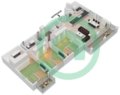 المخططات الطابقية لتصميم النموذج 1 شقة 3 غرف نوم - برج لو سيل 2