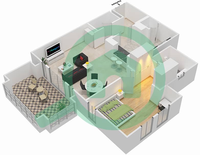 扎法兰5号楼 - 1 卧室公寓单位5 / FLOOR 2戶型图 Floor-2 interactive3D
