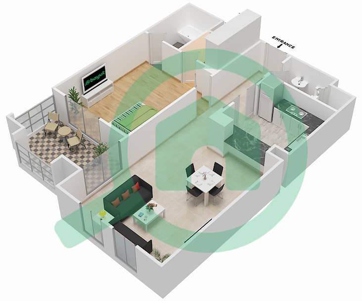 扎法兰5号楼 - 1 卧室公寓单位7 / FLOOR 2戶型图 Floor-2 interactive3D
