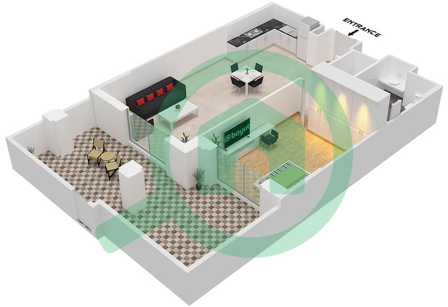 المخططات الطابقية لتصميم النموذج 6A(M) (ASAYEL 3) شقة 1 غرفة نوم - أصايل Floor G interactive3D