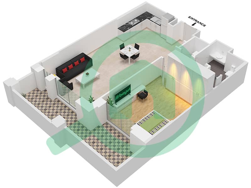 المخططات الطابقية لتصميم النموذج 4A(M) (ASAYEL 3) شقة 1 غرفة نوم - أصايل Floor G interactive3D