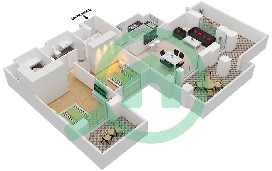 Асайель - Апартамент 2 Cпальни планировка Тип E2 (ASAYEL 2) Floor G interactive3D